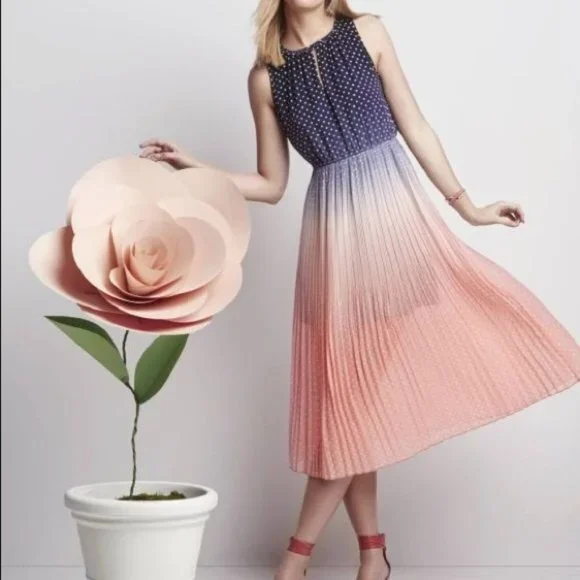 Maison Jules Dresses | Maison Jules Pink & Purple Polka Dot Ombre Pleated Midi Dress | Size S | Color: Pink/Purple | Size: S | Diana7777'S Closet